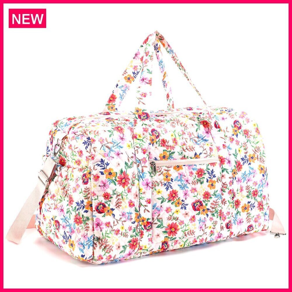 Large Quilted Travel Duffle Bag with Zipper Pockets Adjustable Strap Weekender